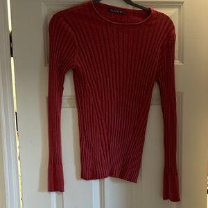 Alashan Red Ribbed Crew Neck Sweater
